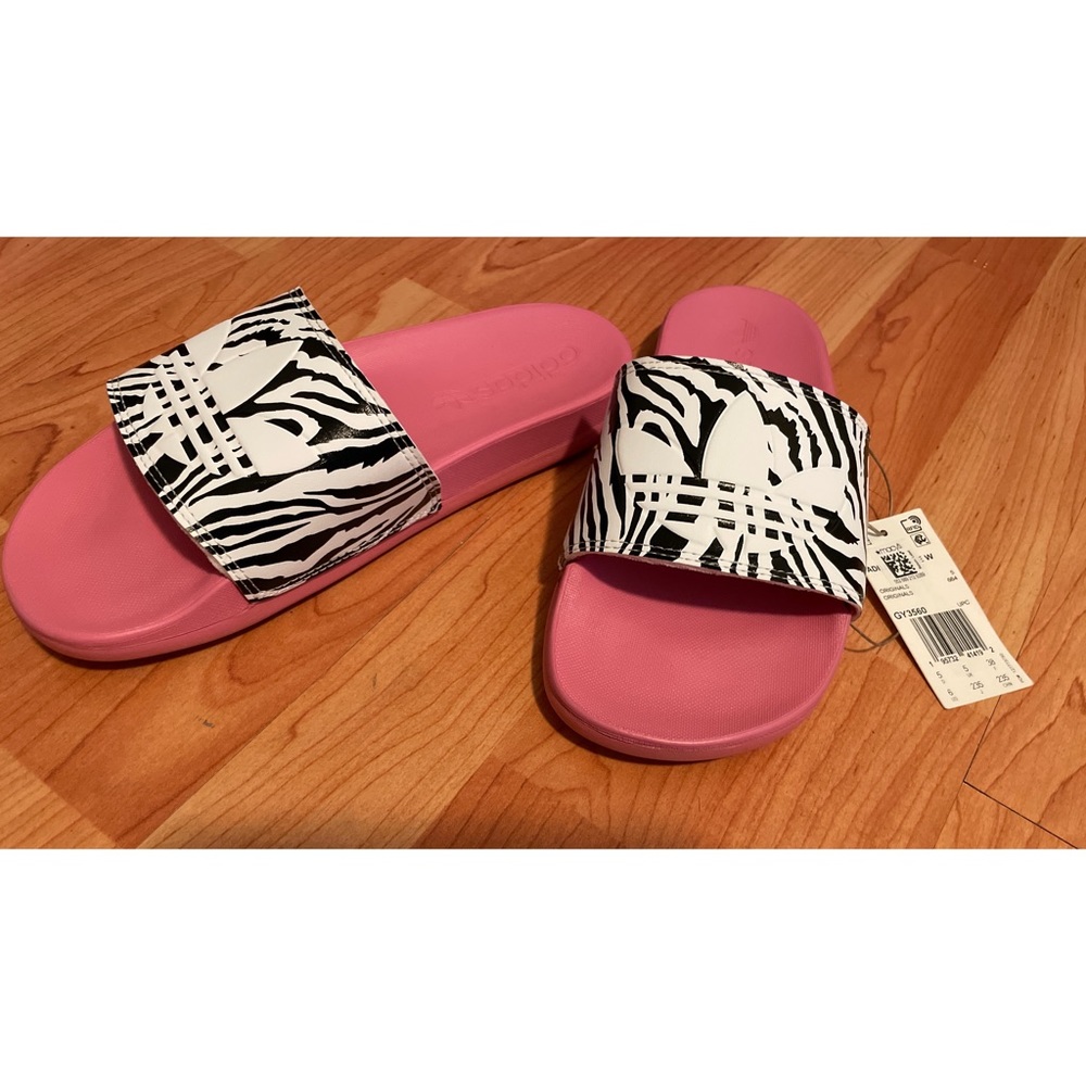 Adidas zebra slip on sandals
